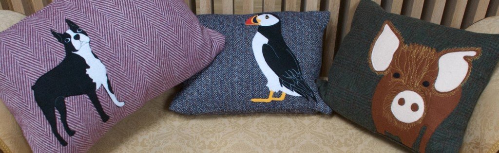 Animal Tweed cushions by the Canny Squirrel