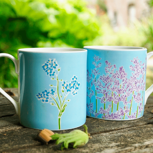 British floral fine bone china mugs by Charlotte Noar