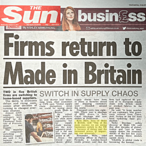 Firms Return to Made in Britain - Make it British in the Press
